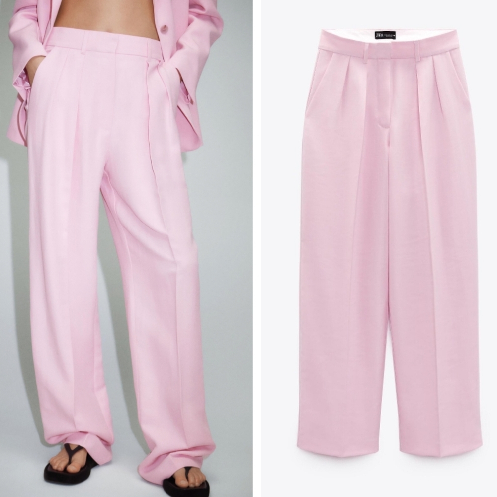 Zara High Waisted Loose Fit Trouser pleats Pants